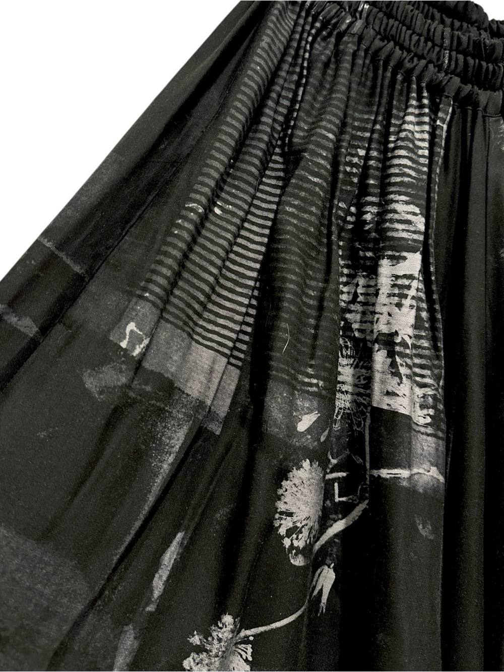 Y’s Yohji Yamamoto FW25 Cupro Abstract Print Ruched Side Waist Flowy Trousers 2 - Picture 9 of 14
